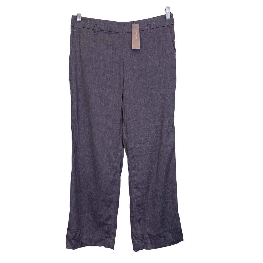 Ann Taylor Dress Pants Womens 10P Blue Pull On Hi Rise Wide Leg Linen Career NWT
